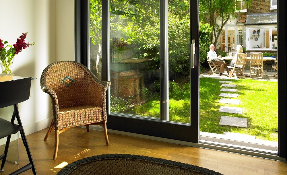 Double glazed sliding door in a Cuberno garden room