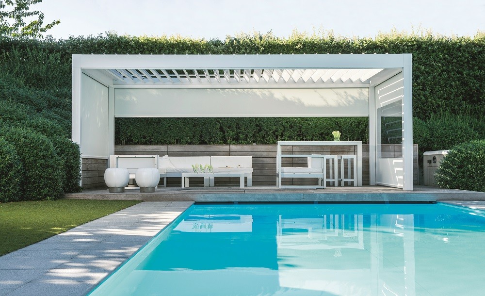 poolside pavilion for sun and rain protection
