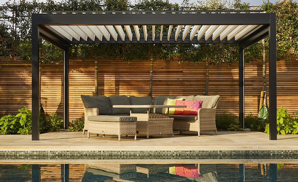 poolside pavilion for sun, wind and rain protection