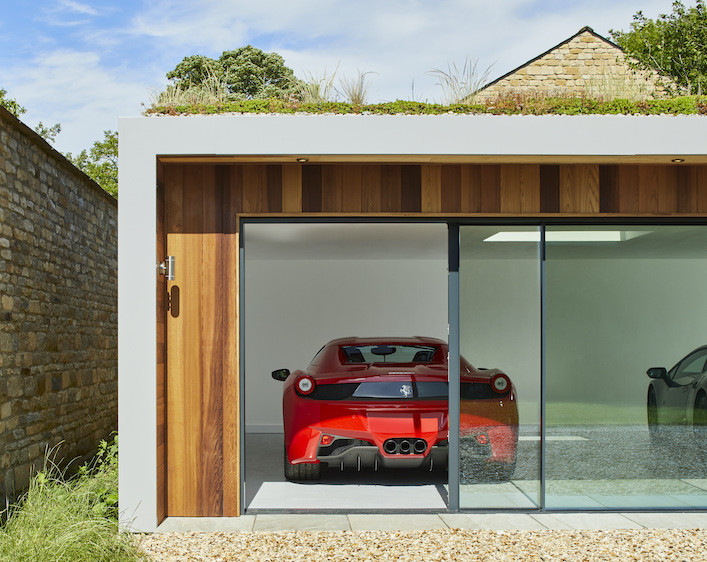 Outdoor garden garage for sport cars Ferrari