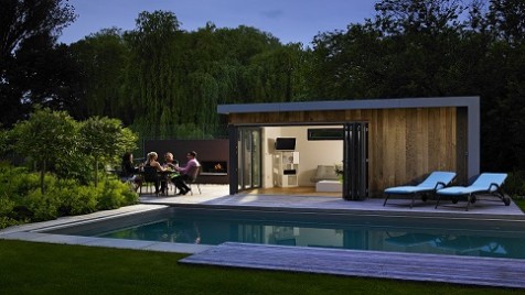 An elegant poolside room for socialising in Marlow.