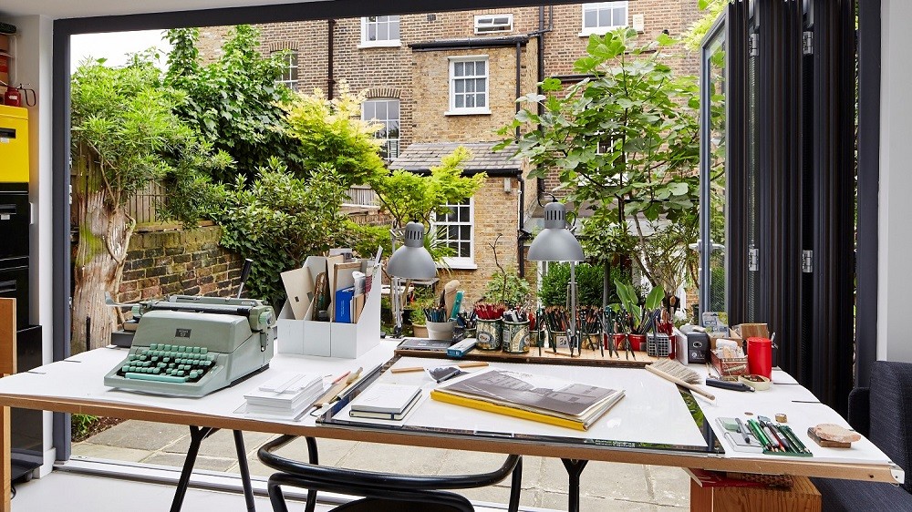 Garden office with bifolding doors