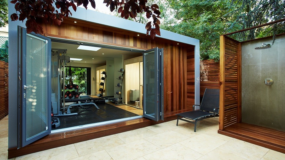 Garden gym and sauna with bifolding doors